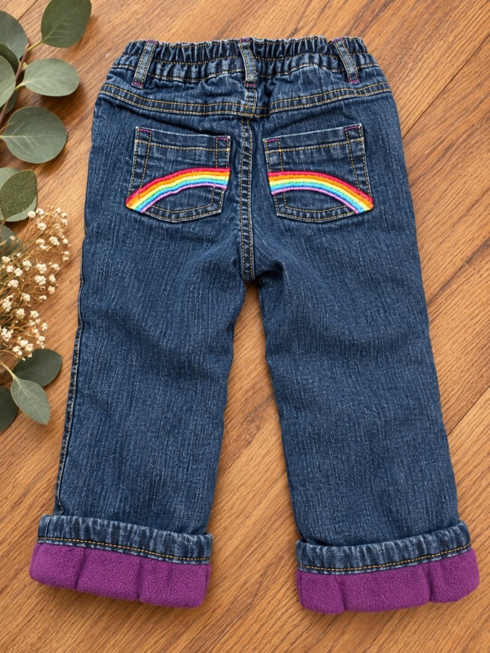 WonderKids 18M Y2K Style Rainbow Heart Fleece Lined Jeans